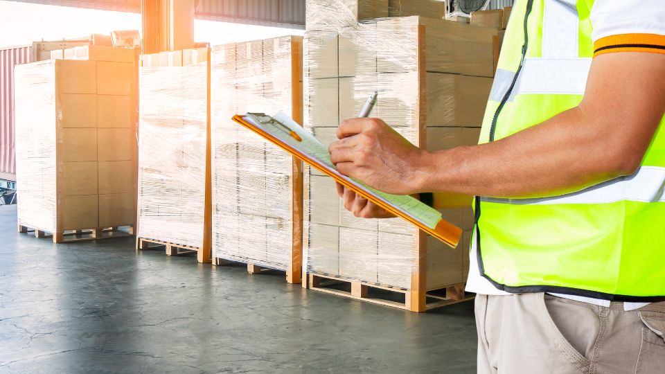 Employee managing inventory in a warehouse.