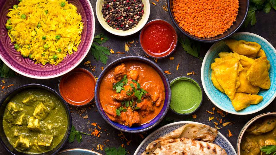 Selection of Indian takeaway dishes