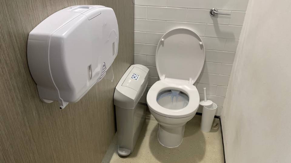 sanitary waste bin in toilet