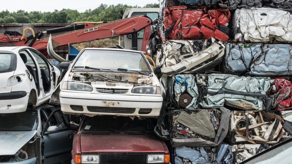 car scrapped at a scrapyard in the UK