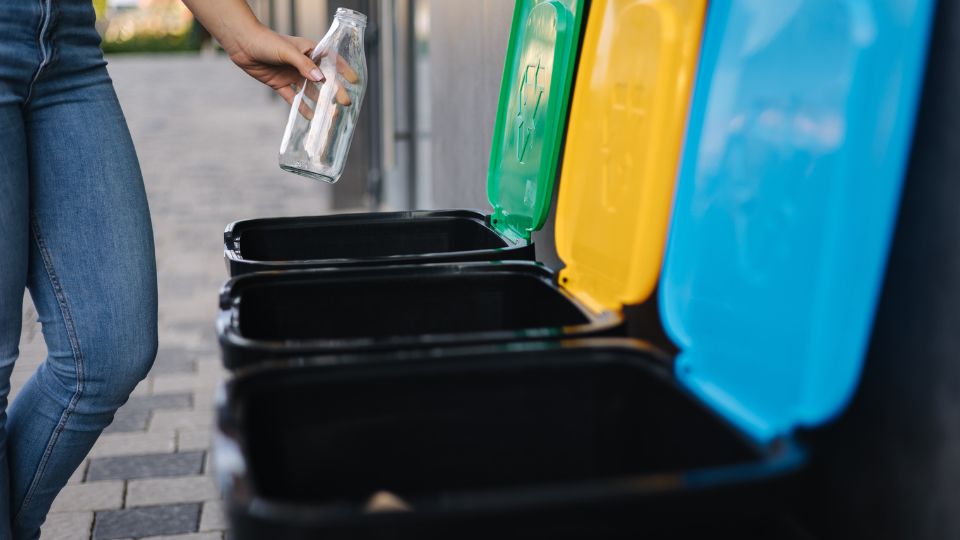 Waste being recycled correctly in bins.