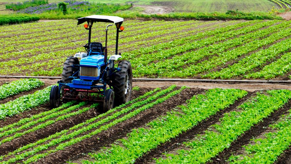 photograph of a tractor working in a field