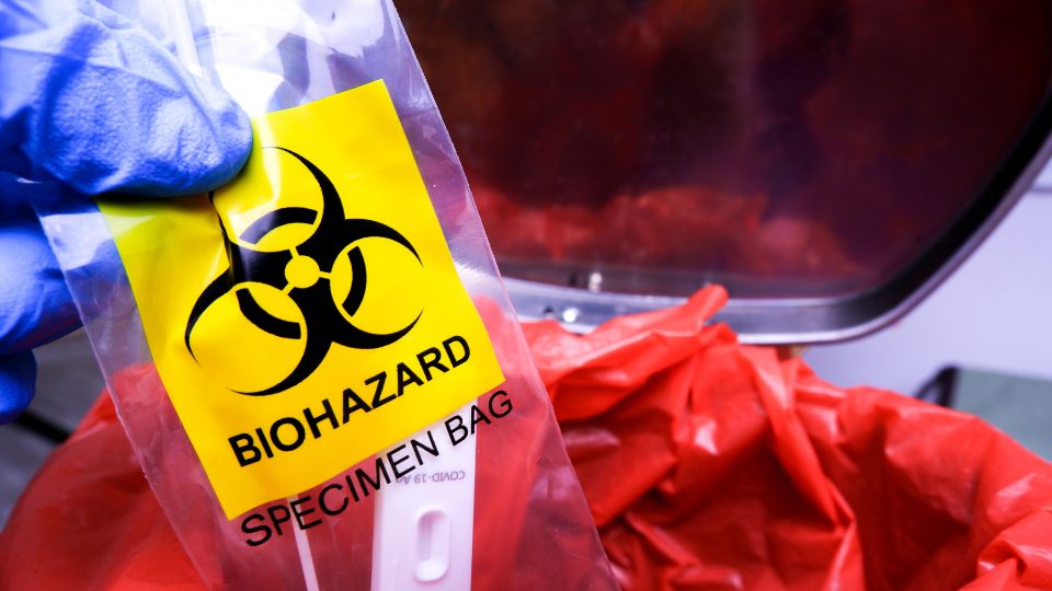 Hazardous label on waste for correct disposal.