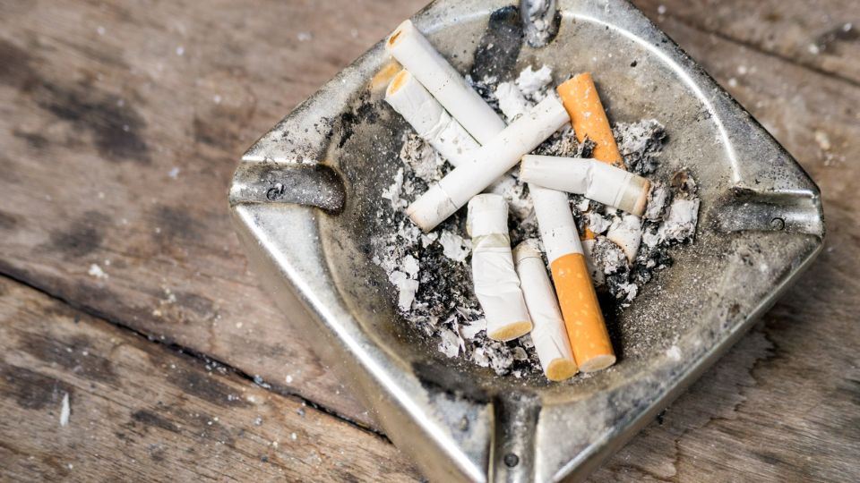 Cigarettes butts in an ashtray.