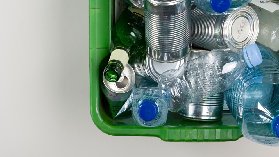 Container filled with recycled items.