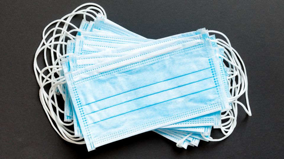 Blue clinical face masks.