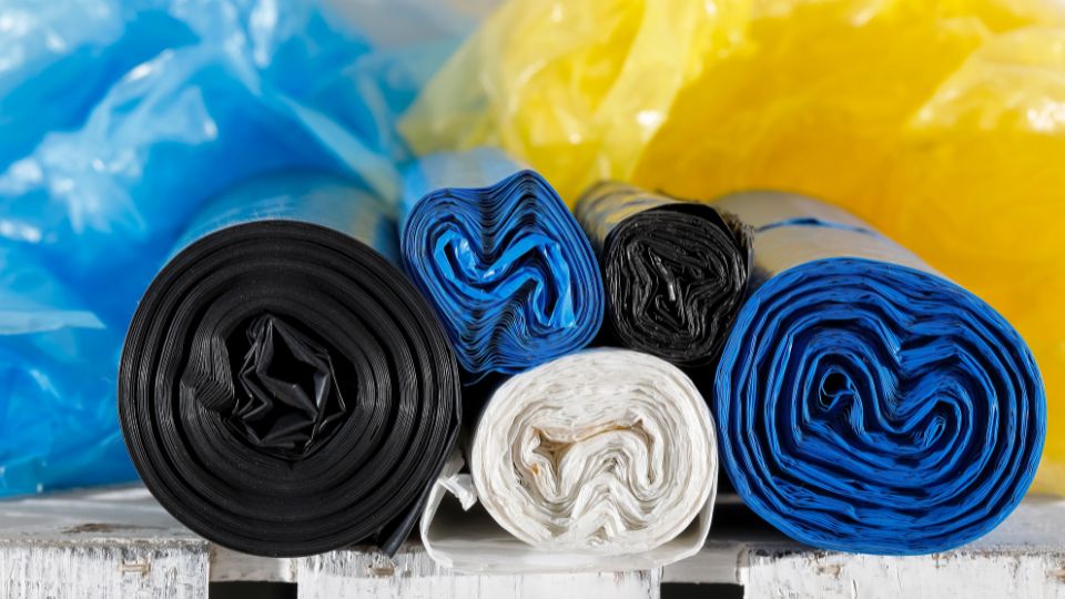 Commercial waste sack bin bags rolled up