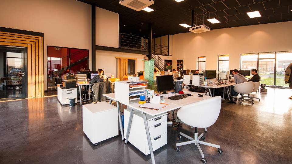 Clean modern office with brown tones