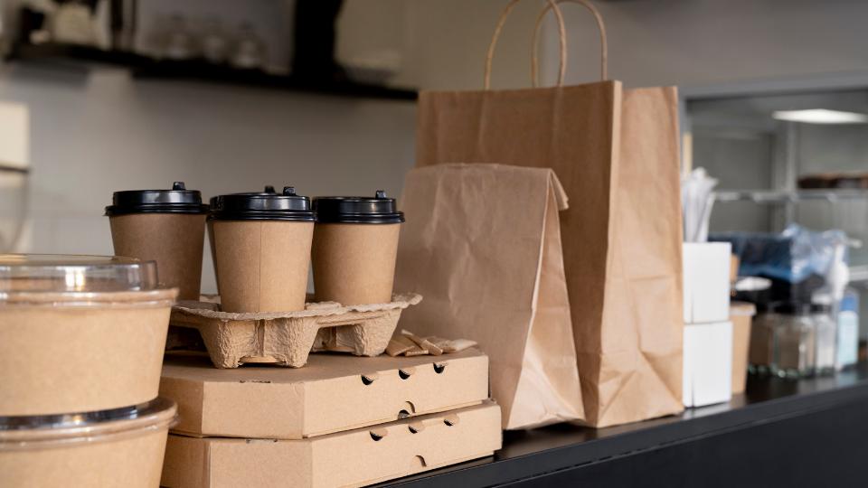Takeaway packaging on a counter