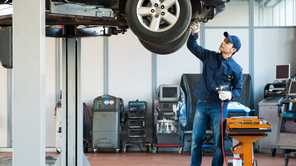 Inside a car garage