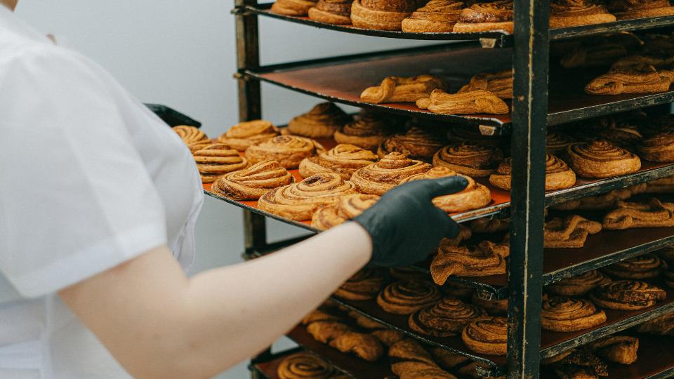 Bakery tray being removed